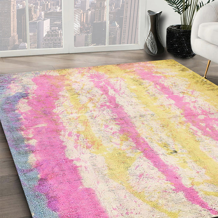 Abstract Sun Yellow Modern Rug in Family Room, abs5602