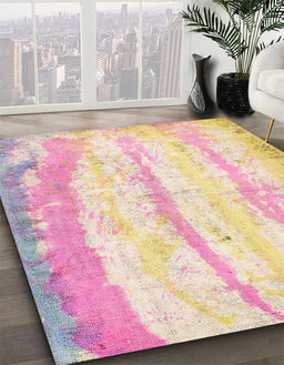 Machine Washable Abstract Sun Yellow Rug in a Family Room, wshabs5602