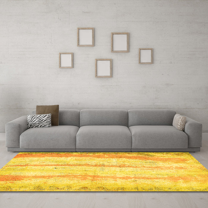 Machine Washable Abstract Yellow Modern Rug in a Living Room, wshabs5602yw