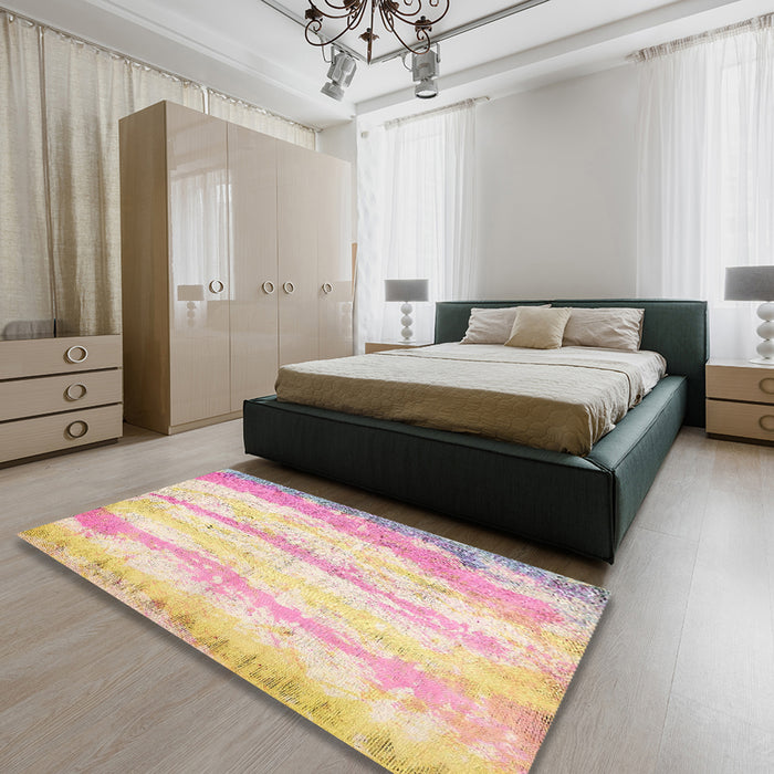 Machine Washable Abstract Sun Yellow Rug in a Bedroom, wshabs5602