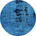 Round Oriental Light Blue Modern Rug, abs5603lblu