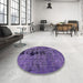 Round Abstract Purple Mimosa Purple Oriental Rug in a Office, abs5603