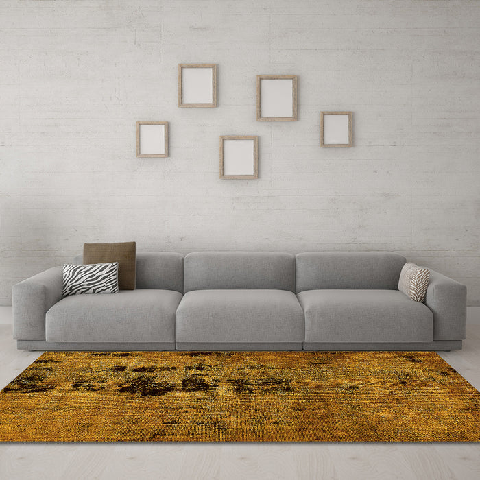 Machine Washable Oriental Yellow Modern Rug in a Living Room, wshabs5603yw