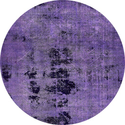 Round Machine Washable Abstract Purple Mimosa Purple Rug, wshabs5603