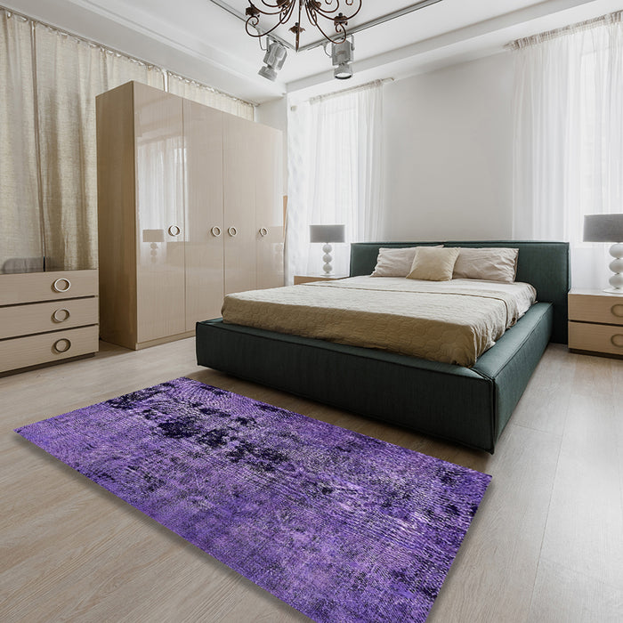 Machine Washable Abstract Purple Mimosa Purple Rug in a Bedroom, wshabs5603