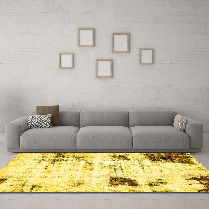 Machine Washable Oriental Yellow Modern Rug in a Living Room, wshabs5604yw