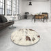 Round Machine Washable Abstract Blanched Almond Beige Rug in a Office, wshabs5604