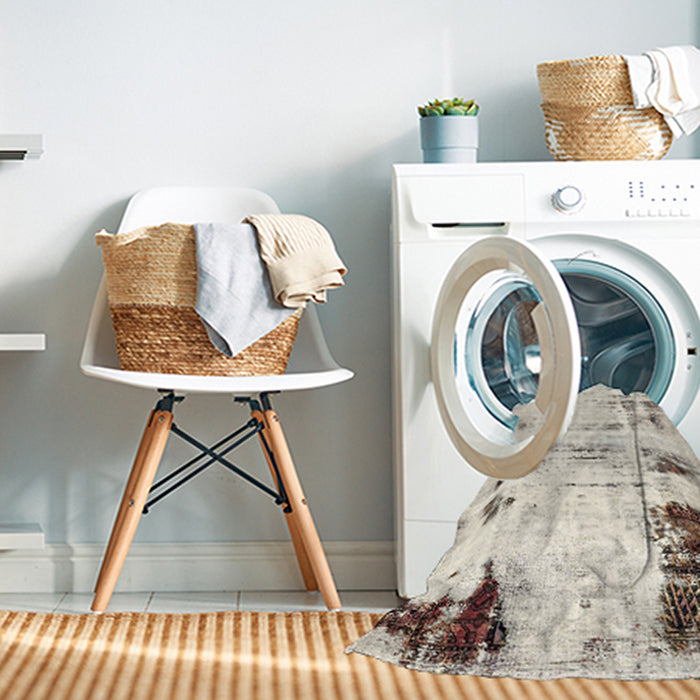 Machine Washable Abstract Blanched Almond Beige Rug in a Washing Machine, wshabs5604