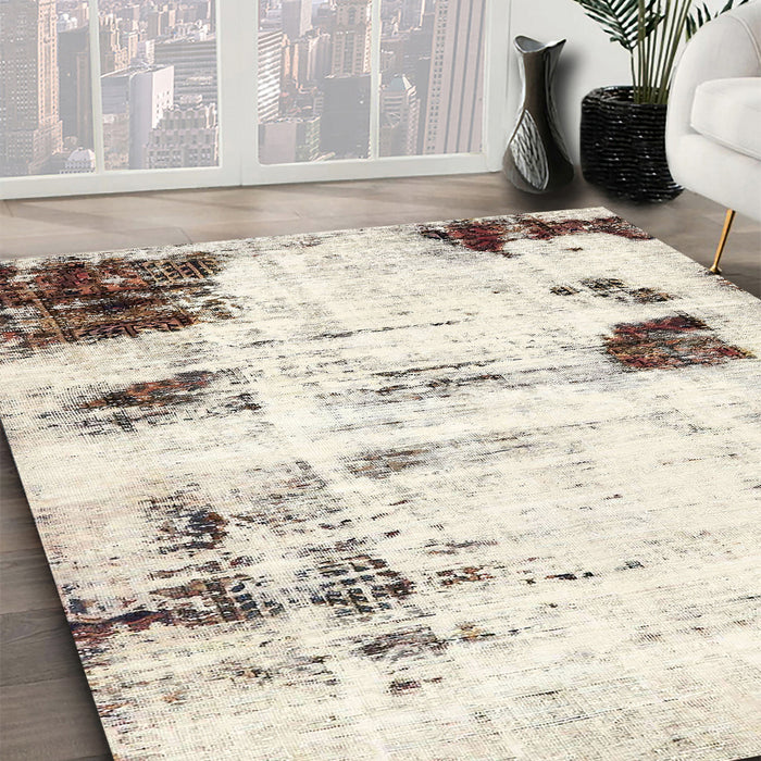 Machine Washable Abstract Blanched Almond Beige Rug in a Family Room, wshabs5604