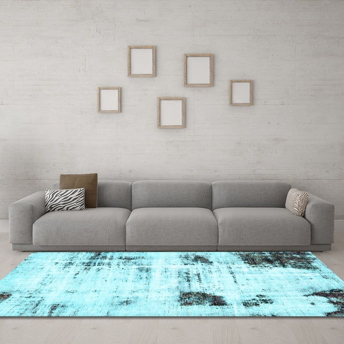 Machine Washable Oriental Light Blue Modern Rug in a Living Room, wshabs5604lblu