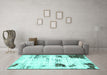 Machine Washable Oriental Turquoise Modern Area Rugs in a Living Room,, wshabs5604turq