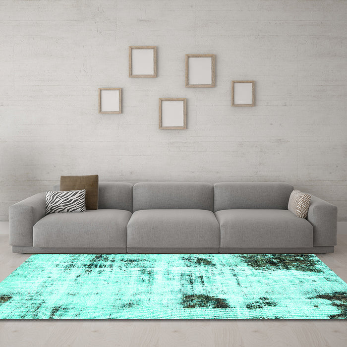 Machine Washable Oriental Turquoise Modern Area Rugs in a Living Room,, wshabs5604turq