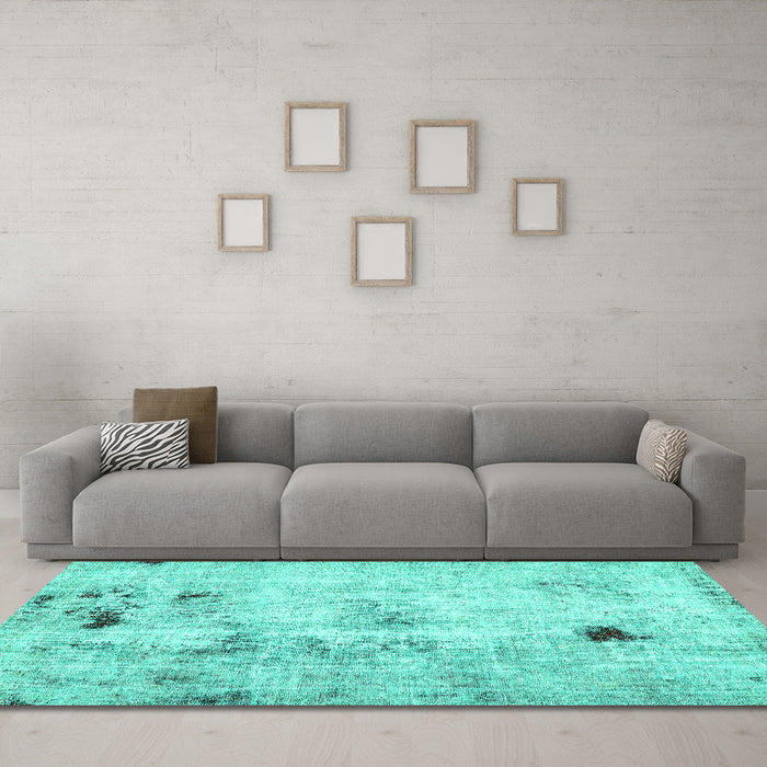 Machine Washable Solid Turquoise Modern Area Rugs in a Living Room,, wshabs5605turq