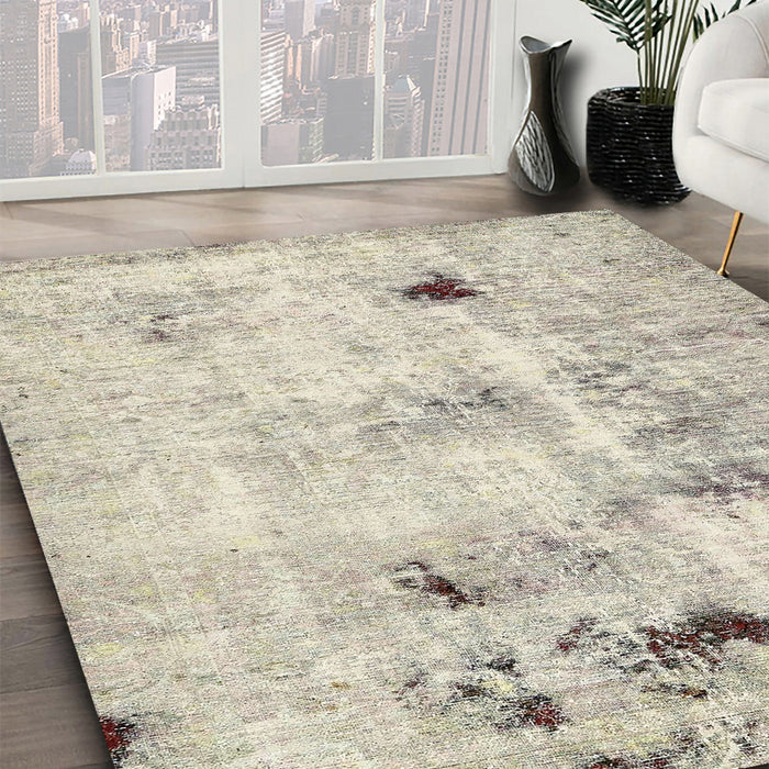Abstract Tan Brown Gold Solid Rug in Family Room, abs5605