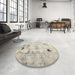 Round Machine Washable Abstract Tan Brown Gold Rug in a Office, wshabs5605
