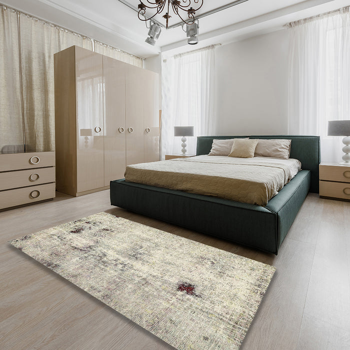 Machine Washable Abstract Tan Brown Gold Rug in a Bedroom, wshabs5605