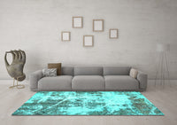 Machine Washable Abstract Turquoise Modern Rug, wshabs5606turq