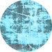 Round Abstract Light Blue Modern Rug, abs5606lblu