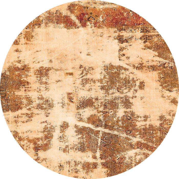 Round Machine Washable Abstract Orange Modern Area Rugs, wshabs5606org