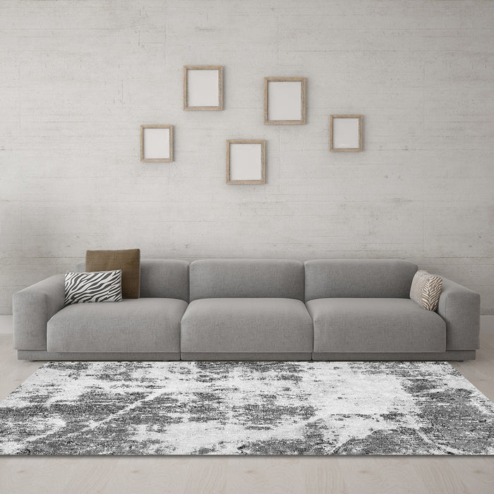 Machine Washable Abstract Gray Modern Rug in a Living Room,, wshabs5606gry
