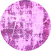 Round Machine Washable Abstract Pink Modern Rug, wshabs5606pnk