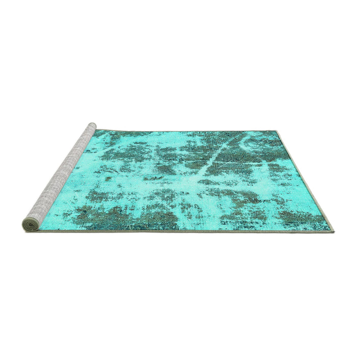 Sideview of Machine Washable Abstract Turquoise Modern Area Rugs, wshabs5606turq