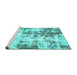 Sideview of Machine Washable Abstract Turquoise Modern Area Rugs, wshabs5606turq