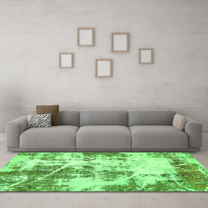 Machine Washable Abstract Green Modern Area Rugs in a Living Room,, wshabs5606grn