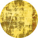 Round Machine Washable Abstract Yellow Modern Rug, wshabs5606yw