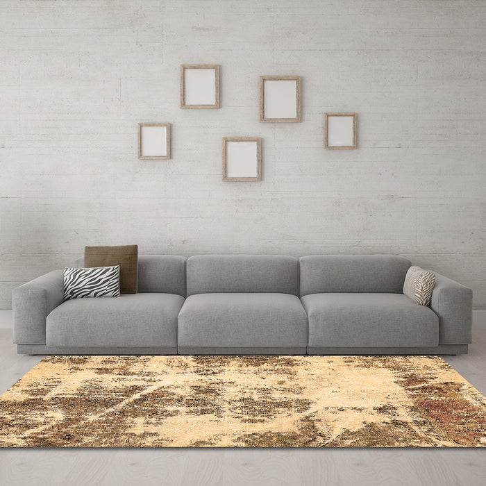 Machine Washable Abstract Brown Modern Rug in a Living Room,, wshabs5606brn