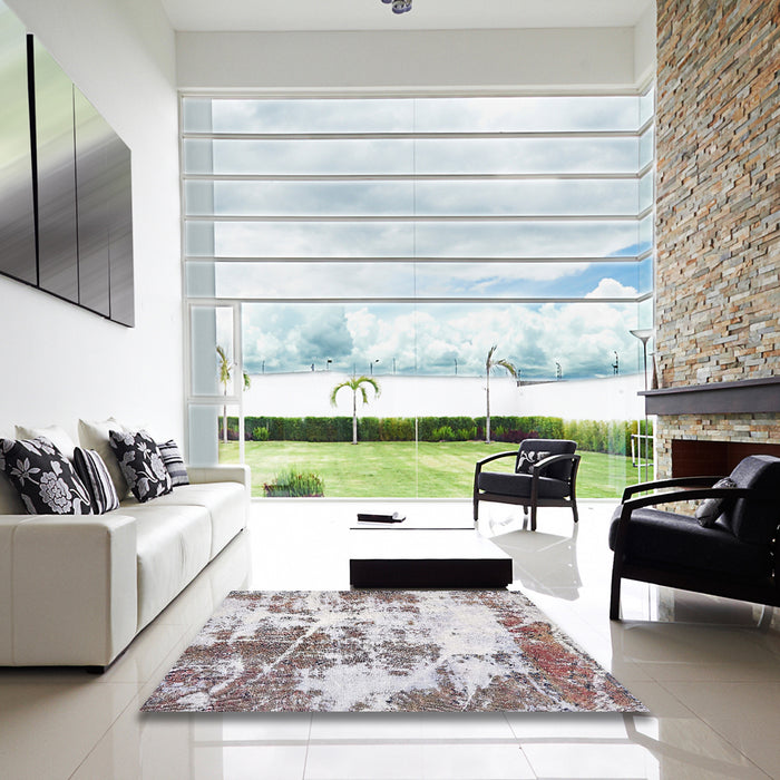 Square Abstract Rose Purple Modern Rug in a Living Room, abs5606