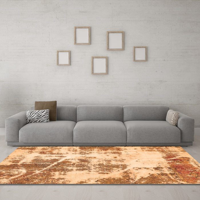 Machine Washable Abstract Orange Modern Area Rugs in a Living Room, wshabs5606org