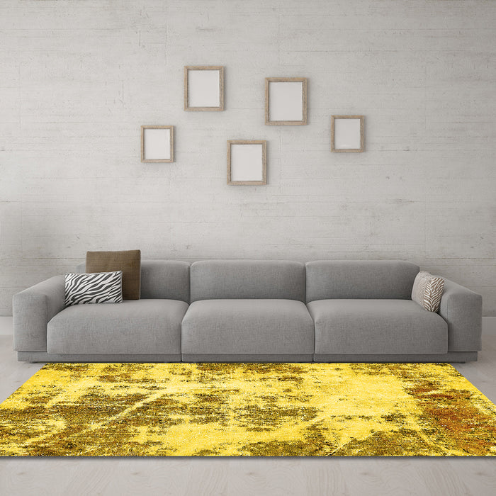 Machine Washable Abstract Yellow Modern Rug in a Living Room, wshabs5606yw