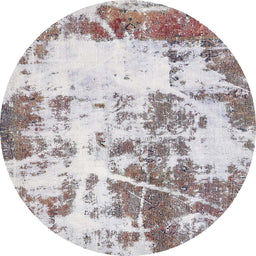 Round Machine Washable Abstract Rose Dust Purple Rug, wshabs5606