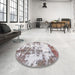 Round Abstract Rose Purple Modern Rug in a Office, abs5606