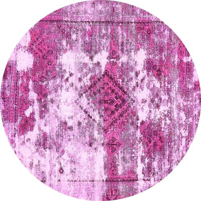 Round Machine Washable Abstract Pink Modern Rug, wshabs5607pnk