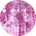 Round Machine Washable Abstract Pink Modern Rug, wshabs5607pnk