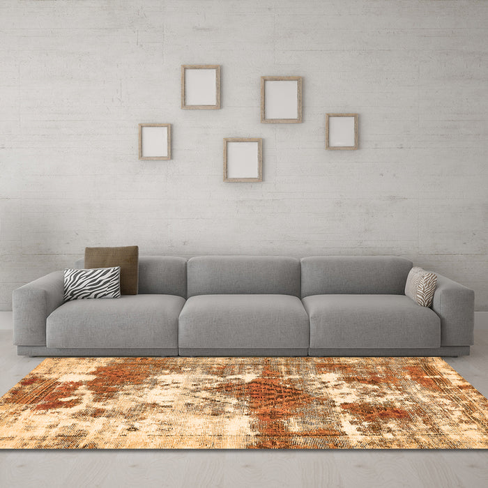 Machine Washable Abstract Orange Modern Area Rugs in a Living Room, wshabs5607org