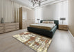 Machine Washable Abstract Vanilla Gold Rug in a Bedroom, wshabs5607