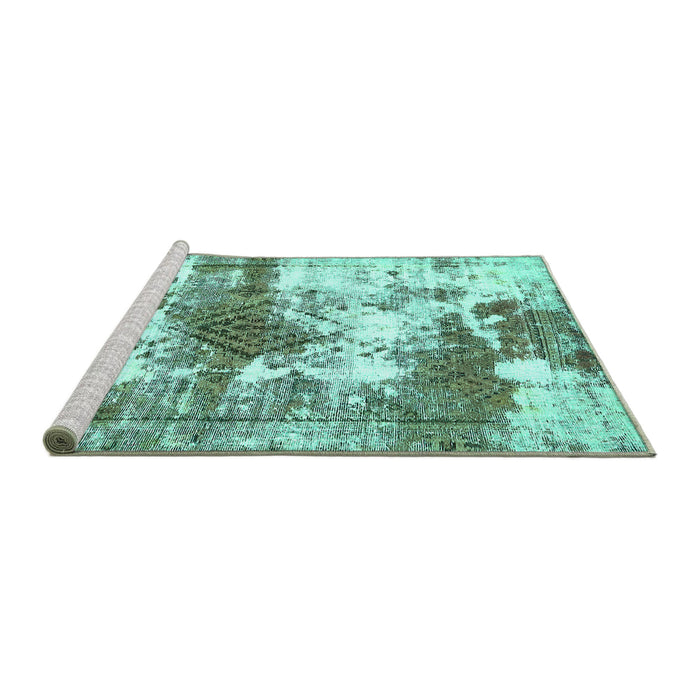 Sideview of Machine Washable Abstract Turquoise Modern Area Rugs, wshabs5607turq