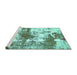 Sideview of Machine Washable Abstract Turquoise Modern Area Rugs, wshabs5607turq