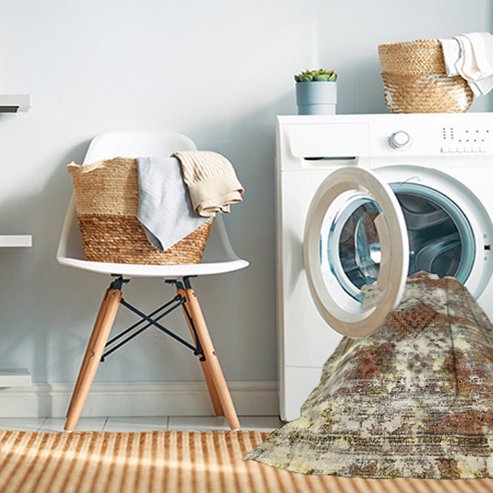 Machine Washable Abstract Vanilla Gold Rug in a Washing Machine, wshabs5607