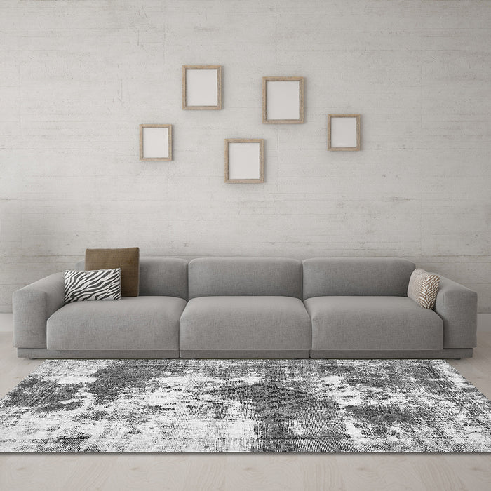 Machine Washable Abstract Gray Modern Rug in a Living Room,, wshabs5607gry