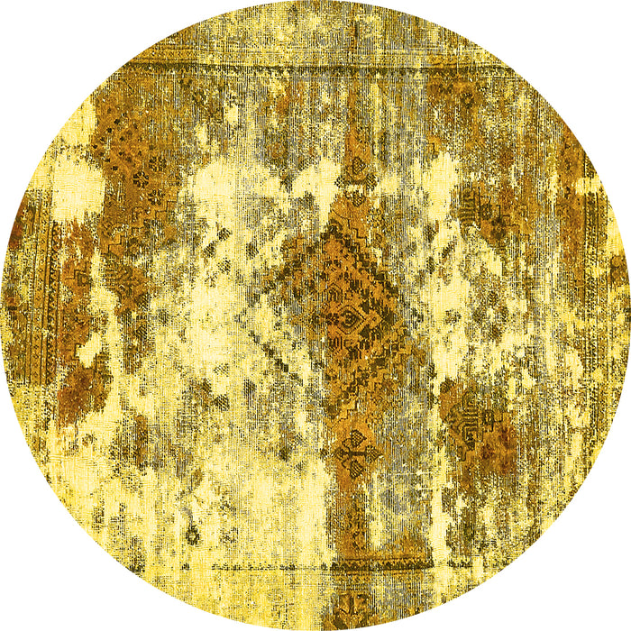 Round Machine Washable Abstract Yellow Modern Rug, wshabs5607yw