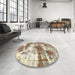 Round Machine Washable Abstract Vanilla Gold Rug in a Office, wshabs5607