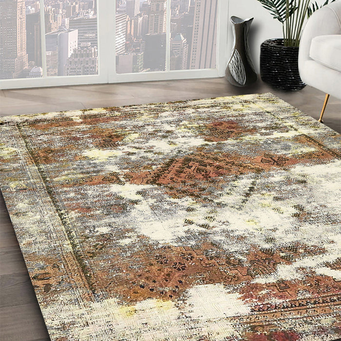Abstract Vanilla Gold Modern Rug in Family Room, abs5607