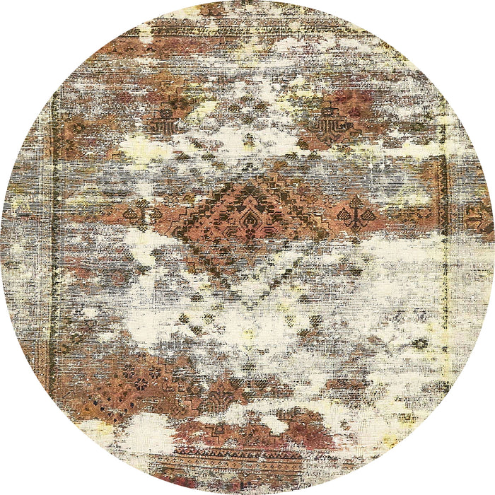 Round Machine Washable Abstract Vanilla Gold Rug, wshabs5607