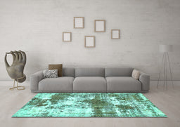 Machine Washable Abstract Turquoise Modern Area Rugs in a Living Room,, wshabs5607turq
