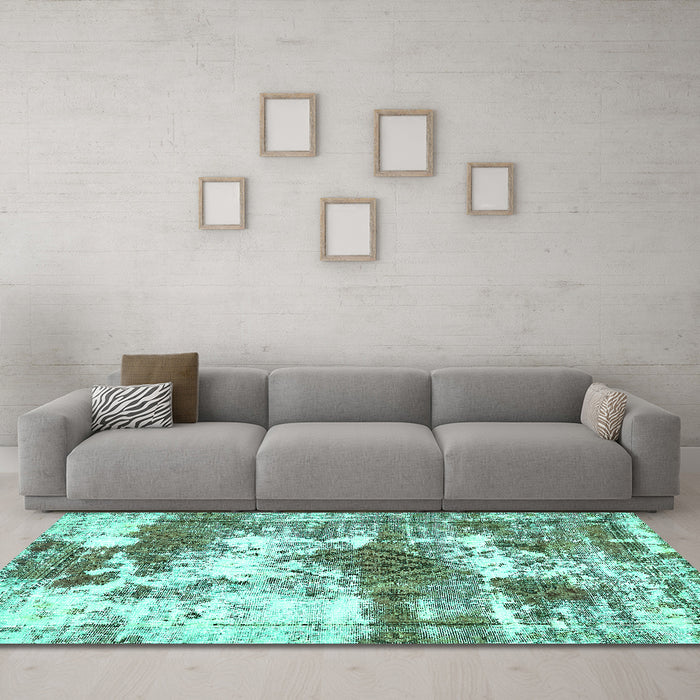 Machine Washable Abstract Turquoise Modern Area Rugs in a Living Room,, wshabs5607turq