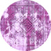 Round Machine Washable Abstract Purple Modern Area Rugs, wshabs5607pur